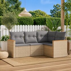 4-Piece Outdoor Sofa Set - Beige, Poly Rattan Construction