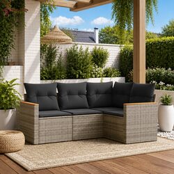 Garden Sofa Set 4 Piece Outdoor Furniture Grey Poly Rattan with Cushions Storage