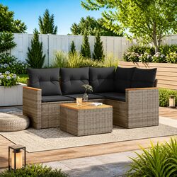 5 Piece Grey Outdoor Sofa Set with Storage and Cushions