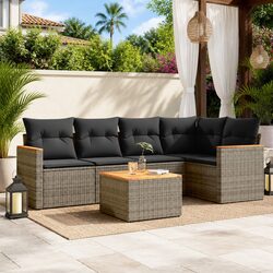 6-Piece Garden Sofa Set: PE Rattan, Acacia Top, Grey