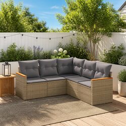 5 Piece Outdoor Sofa Set - Beige Poly Rattan Specifications
