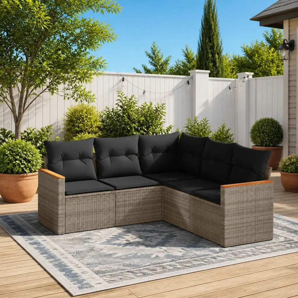 Garden Sofa Set Outdoor Furniture 5 Piece Modular Patio Sectional with Cushions Grey