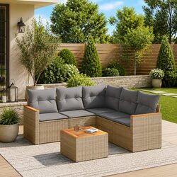 6 Piece Garden Sofa Set: Beige Poly Rattan Furniture