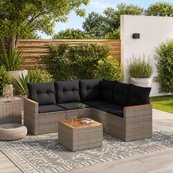 Garden Sofa Set 6 Piece Outdoor Furniture Grey Poly Rattan Patio Modular