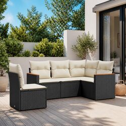 5 Piece Modular Black Rattan Sofa Set with Cushions