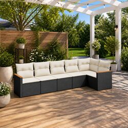 Garden Sofa Set 6 Pieces - Black Modular Rattan Furniture