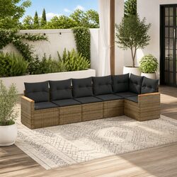 Garden Sofa Set 6 Piece Outdoor Furniture Patio Seating Grey Poly Rattan Modular
