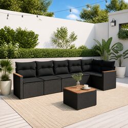 Specifications of 7-Piece Black Poly Rattan Sofa Set