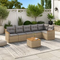 7-Piece Outdoor Sofa Set – Beige Poly Rattan Design
