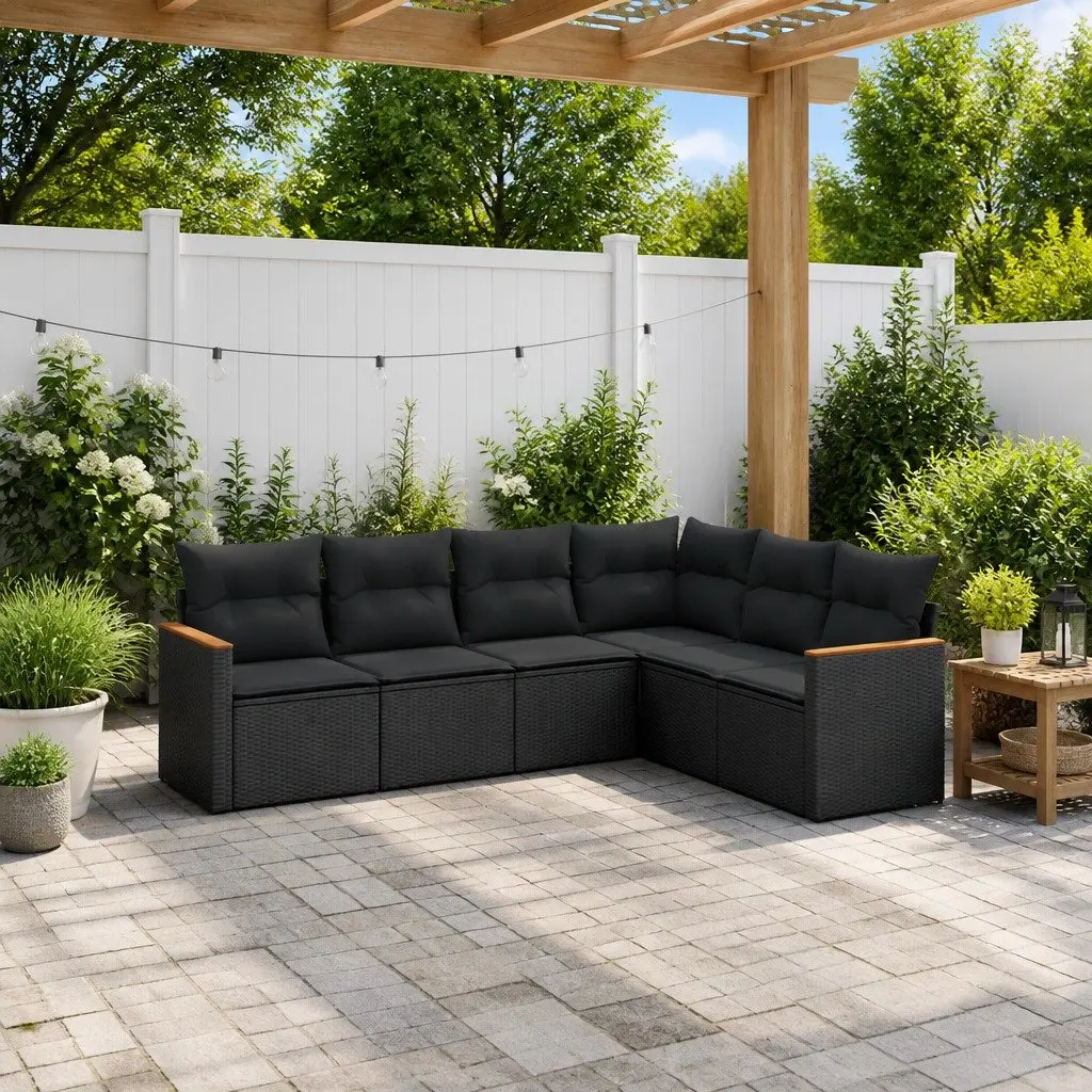 Garden Sofa Set Outdoor Furniture Modular Black PE Rattan 6 Piece