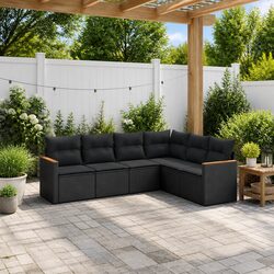 Specifications of a 6-Piece Black Poly Rattan Garden Sofa Set