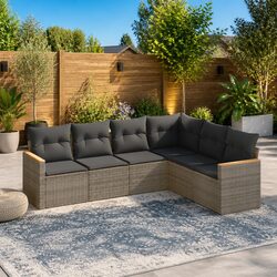 6 Piece Outdoor Garden Sofa Set Grey Poly Rattan Specs