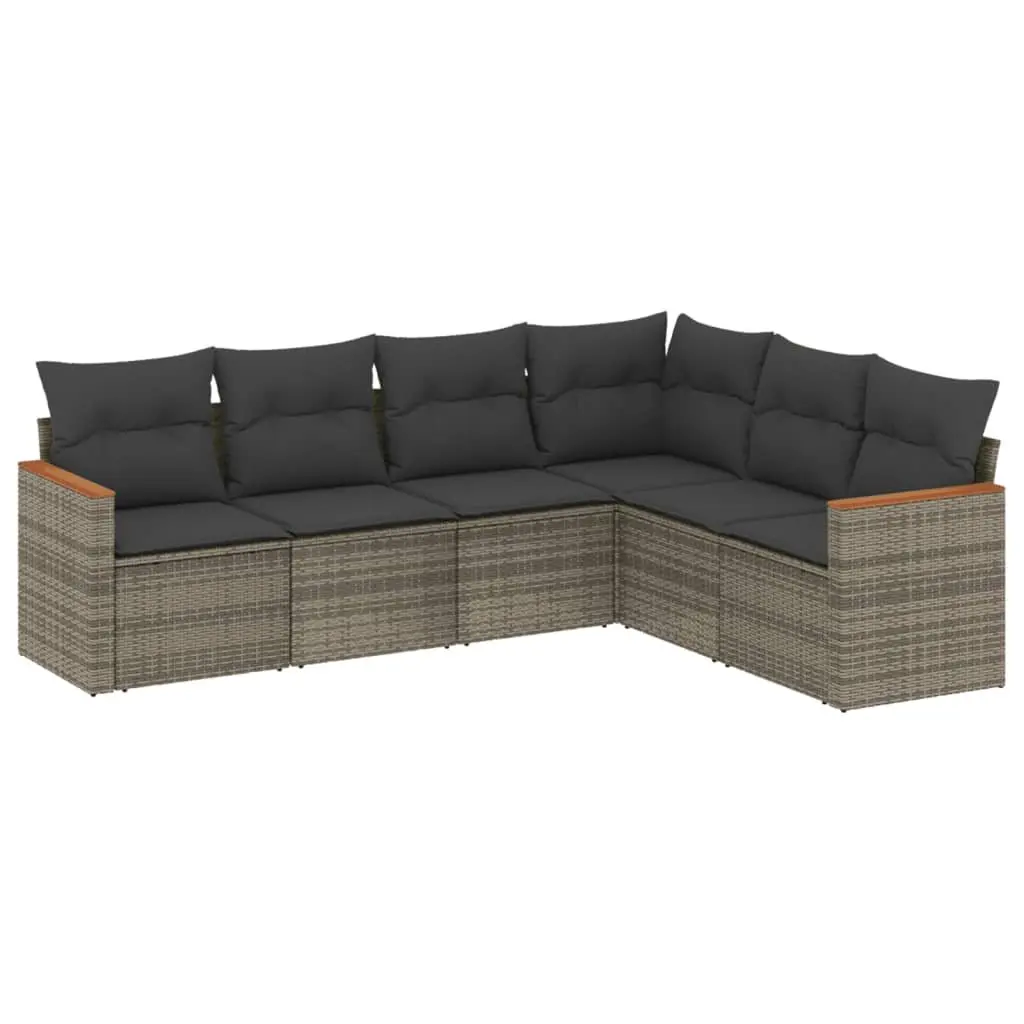 Garden Sofa Set Outdoor Furniture 6 Piece Grey Poly Rattan with Cushions