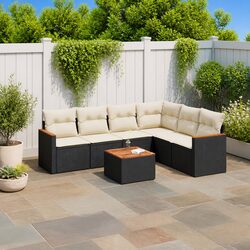 7 Piece Outdoor Garden Sofa Set Black Poly Rattan Patio Furniture with Cushions