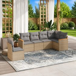 Garden Sofa Set 6 Piece Outdoor Furniture Beige Poly Rattan with Cushions