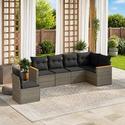Garden Sofa Set 6-Piece, Grey PE Rattan, Water-Resistant
