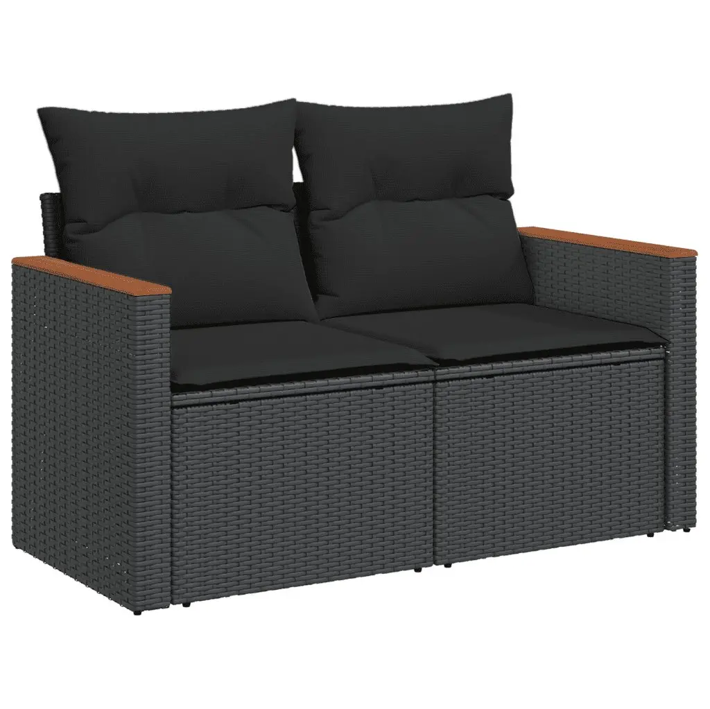 Garden Sofa Set 7 Piece Outdoor Furniture Black Poly Rattan Patio Lounge with
