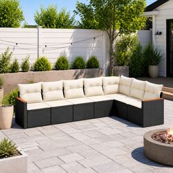 7 Piece Modular Garden Sofa Set in Black PE Rattan