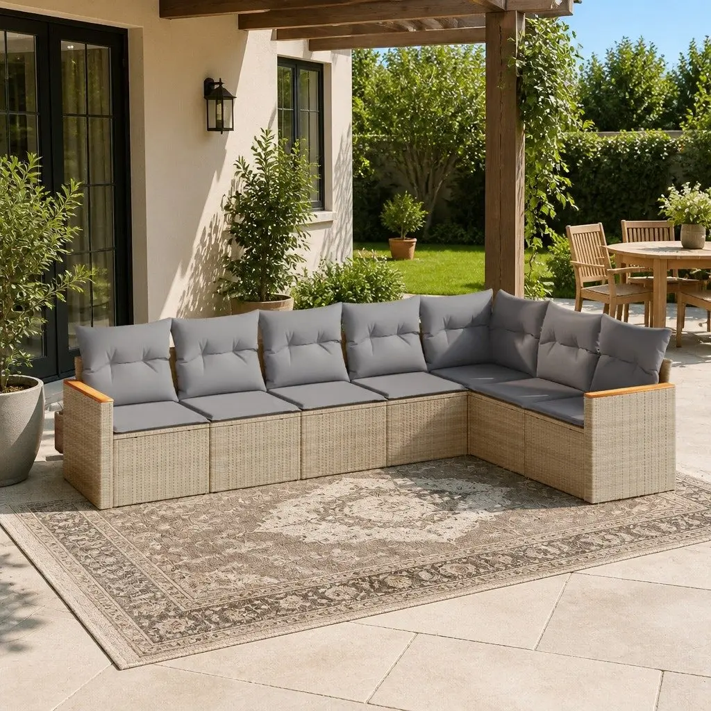 7 Piece Beige Garden Sofa Set