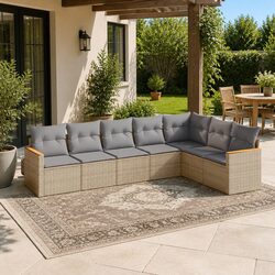 7 Piece Garden Sofa Set Beige Poly Rattan Outdoor Furniture Patio Cushions