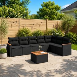 8-Piece Modular Outdoor Sofa Set with Black Rattan Design