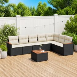 8-Piece Garden Sofa Set Specifications - Black Poly Rattan