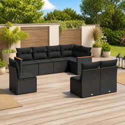8 Piece Black Patio Sofa Set with Weather-Resistant Design