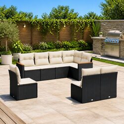 Garden Sofa Set 8 Piece Outdoor Furniture Patio Seating Black with Cushions