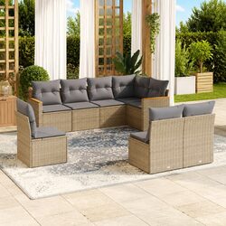 8 Piece Modular Garden Sofa Set - Beige PE Rattan