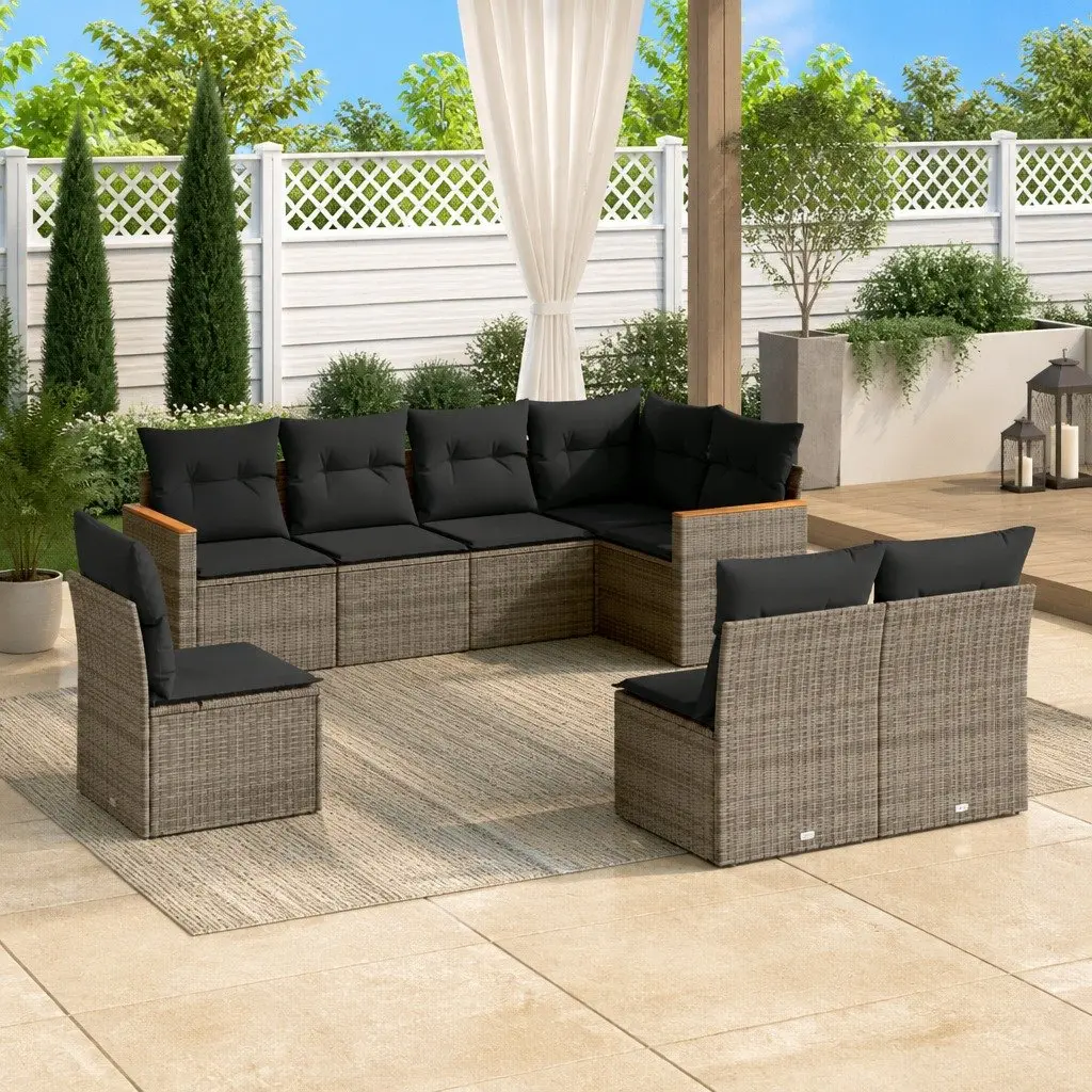 Modular 8 Piece Grey Rattan Outdoor Sofa Set for Patio Lounge Garden
