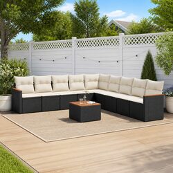 10-Piece Modular Garden Sofa Set: Black Poly Rattan Furniture