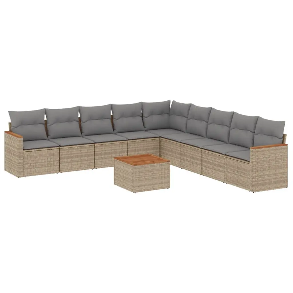 10 Piece Garden Sofa Set for Patio Beige Poly Rattan with Cushions and Storage Bag