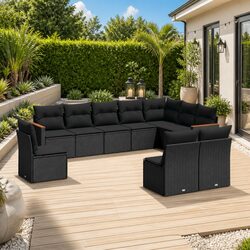 Black Modular Garden Sofa Set - 10 Piece Furniture Set