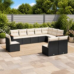 Garden Sofa Set 10 Piece Outdoor Furniture Patio Sectional with Cushions Black