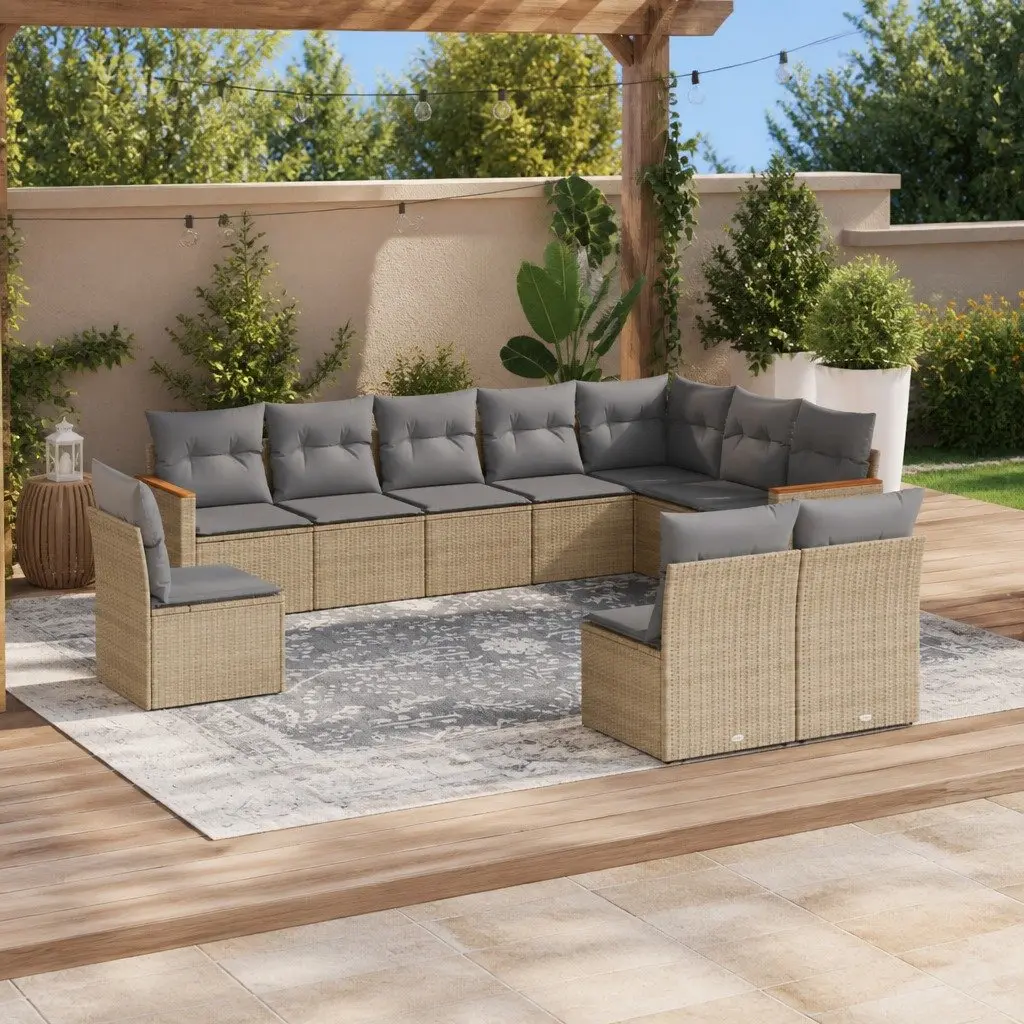 Garden Sofa Set 10 Piece Outdoor Furniture Patio Beige