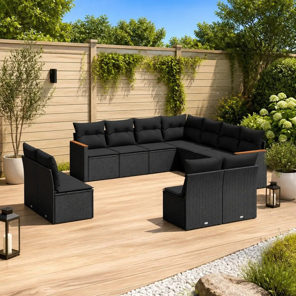 Garden Sofa Set 11 Piece Outdoor Furniture Modular Black PE Rattan Patio