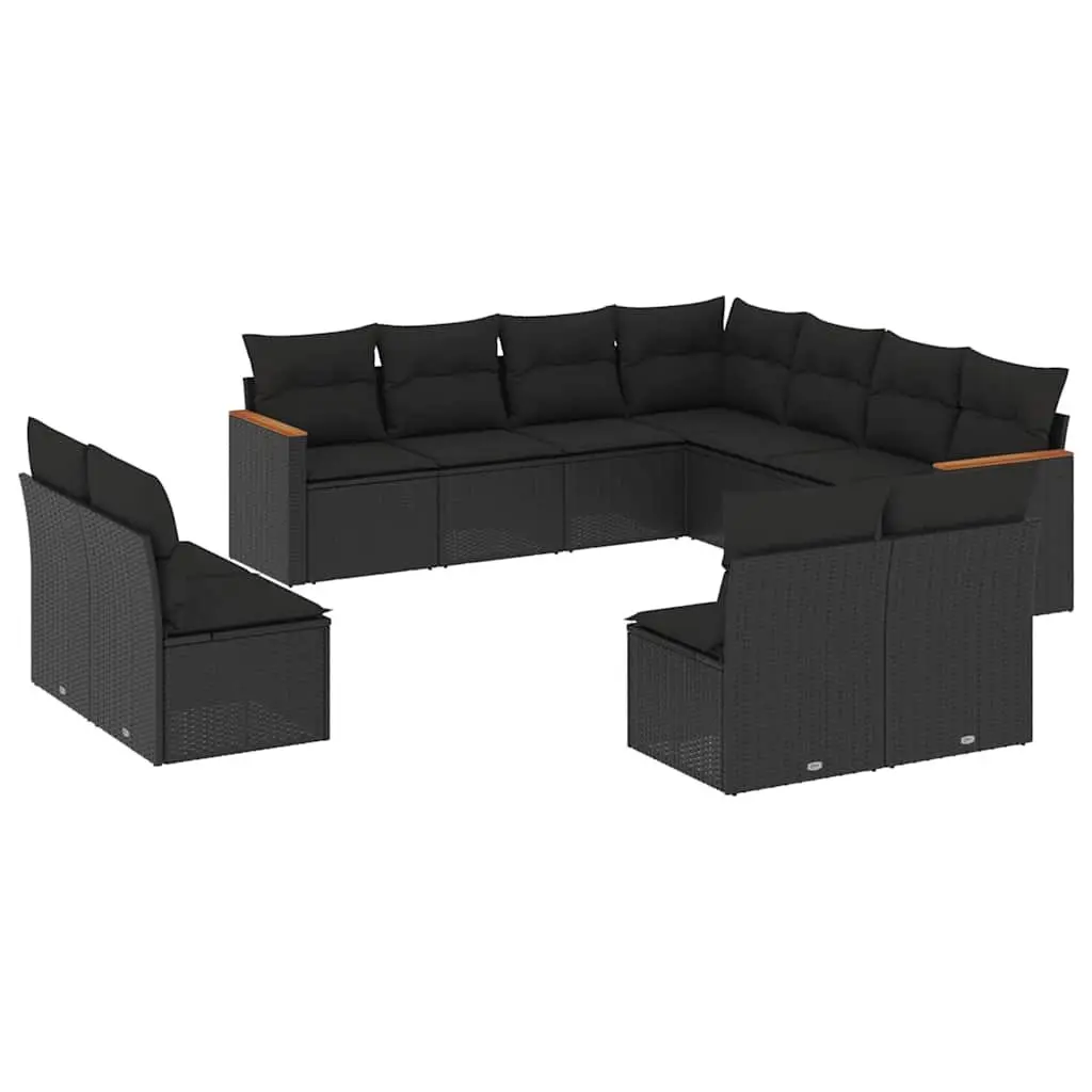 Garden Sofa Set 11 Piece Outdoor Furniture Modular Black PE Rattan Patio
