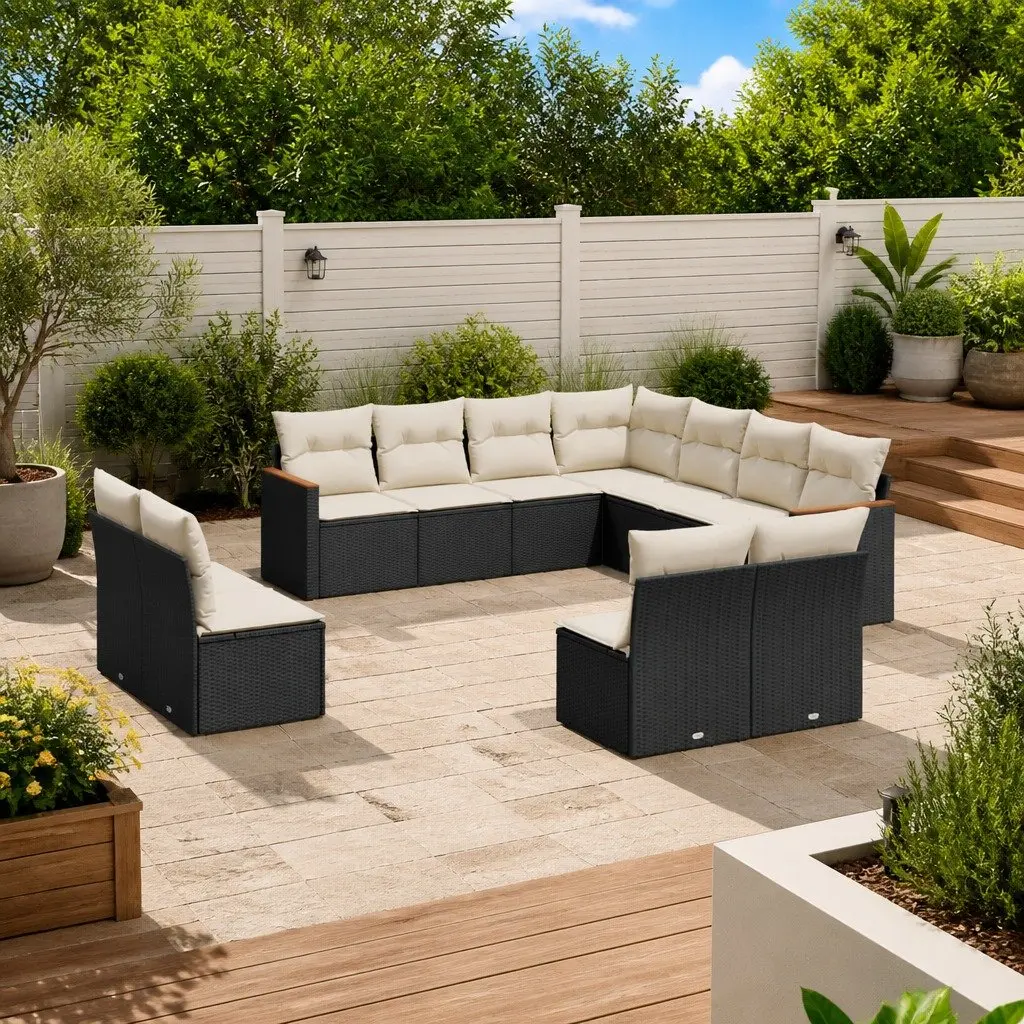 Garden Sofa Set Outdoor Furniture Patio Seating 11 Piece Black Poly Rattan