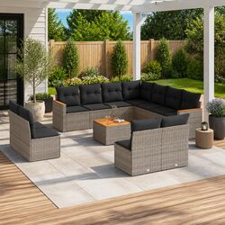 Modular Garden Sofa Set - 12 Pieces, Grey PE Rattan