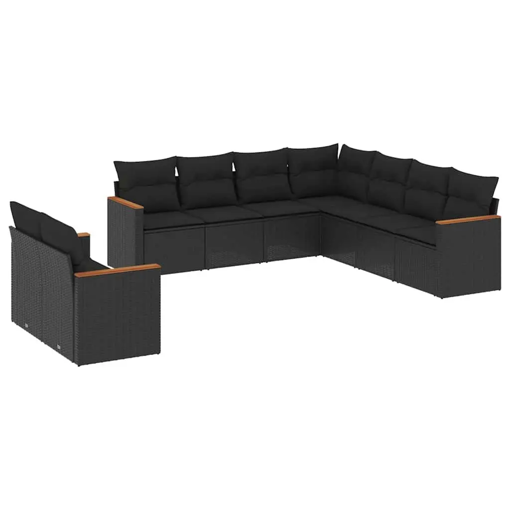 Garden Sofa Set Outdoor Furniture 9 Piece Modular Black Poly Rattan