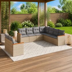 Beige 9-Piece Outdoor Furniture Set with Rattan Design