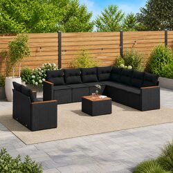10-Piece Modular Outdoor Sofa Set - Black Poly Rattan