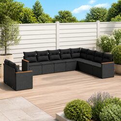 Garden Sofa Set: 10-Piece Black Rattan Outdoor Furniture