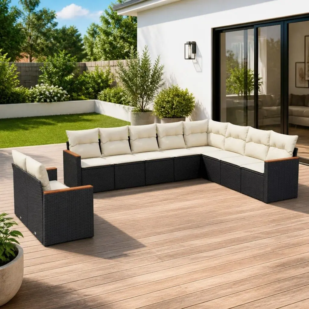 Garden Sofa Set Outdoor Furniture Patio Seating 10 Piece Black Poly Rattan