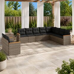 10-Piece Modular Garden Sofa Set in Grey with Cushions