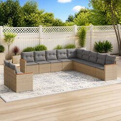 11 Piece Modular Garden Sofa Set in Beige PE Rattan