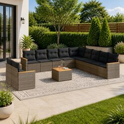 Garden Sofa Set 12 Piece Outdoor Furniture Patio Grey Poly Rattan Modular