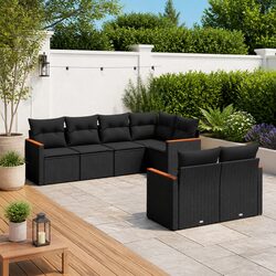 7 Piece Modular Garden Sofa Set: Black PE Rattan