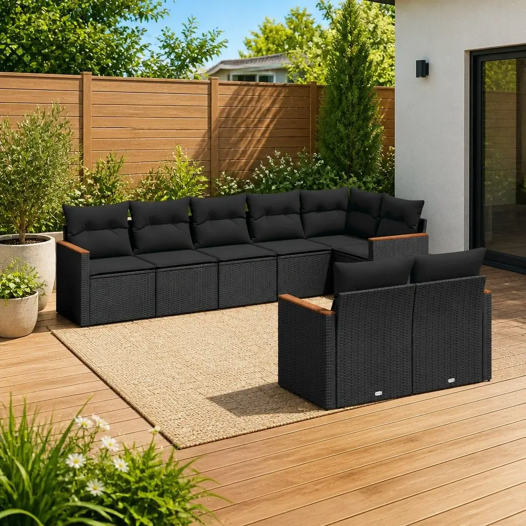 8 Piece Black Rattan Outdoor Sofa Set