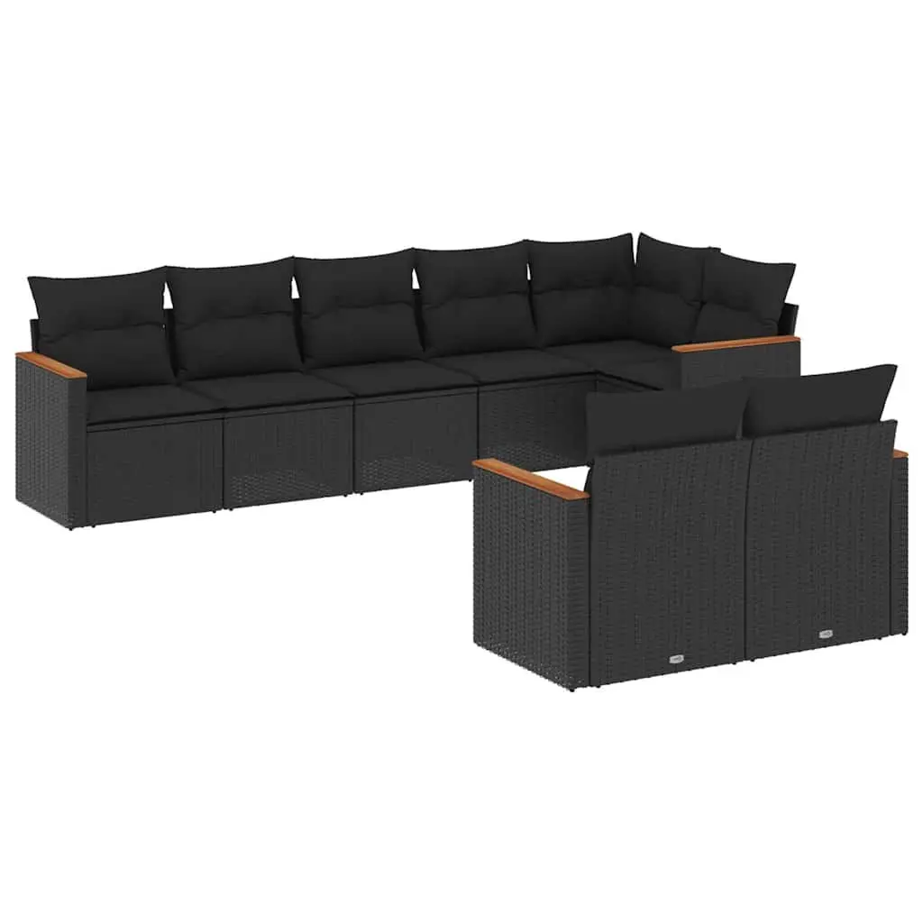 8 Piece Black Rattan Outdoor Sofa Set